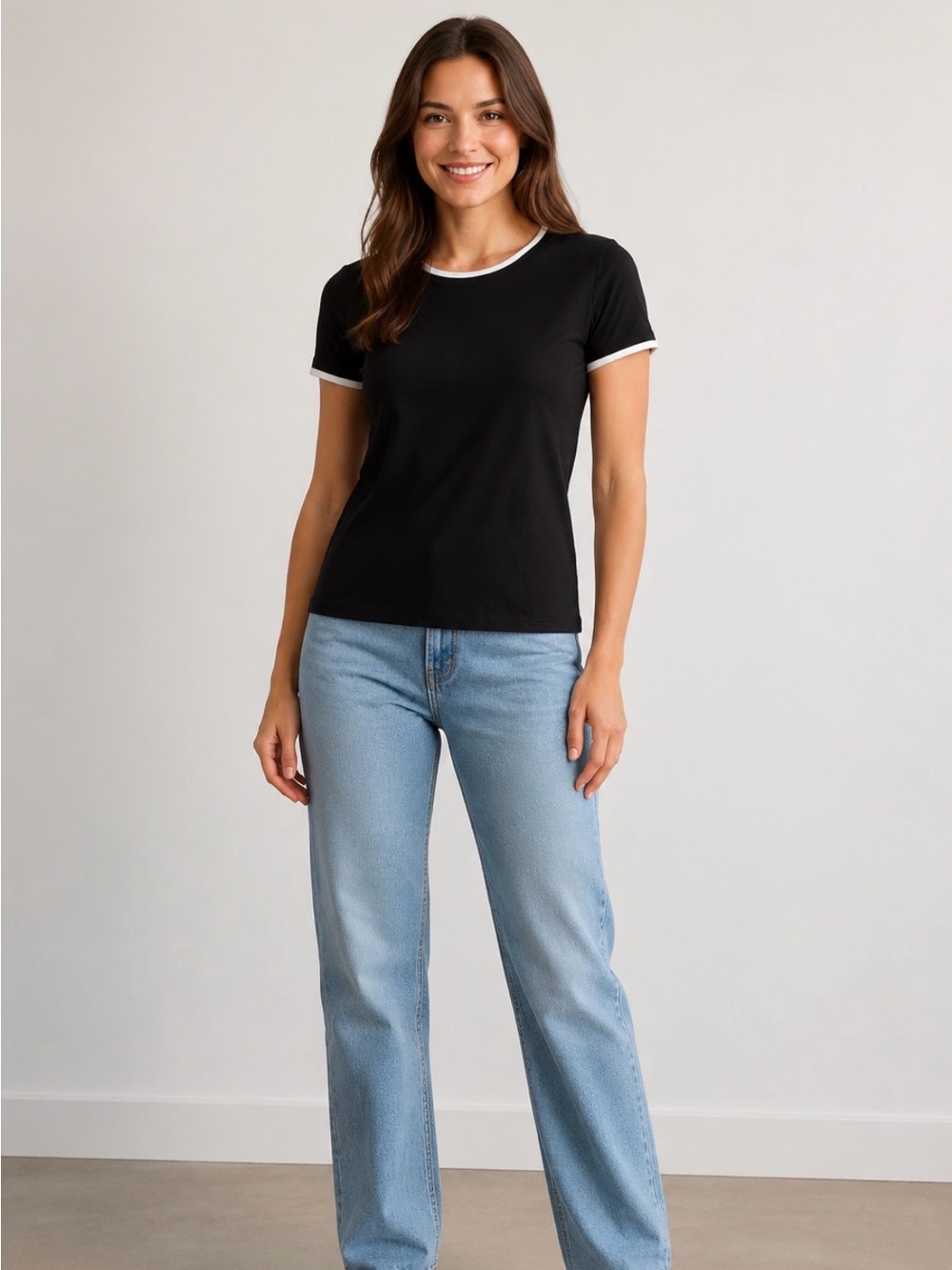 Zara Black Short-Sleeve Ringer Tee with White Trim